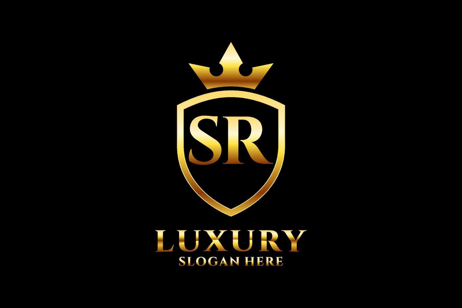logo monogramme de luxe élégant initial sr ou modèle de badge avec volutes et couronne royale - parfait pour les projets de marque de luxe vecteur