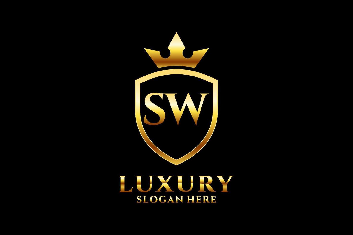logo monogramme de luxe élégant initial sw ou modèle de badge avec volutes et couronne royale - parfait pour les projets de marque de luxe vecteur