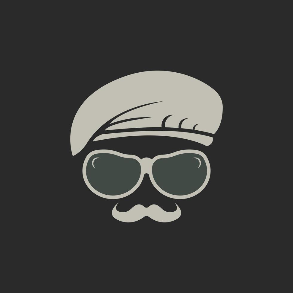 résumé, chapeau, commando, figure, homme, épais, moustache, logo, icône vecteur