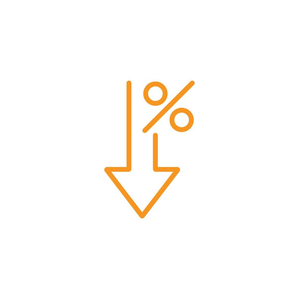 eps10 vecteur orange pourcentage flèche vers le bas icône isolé sur fond blanc. réduire ou diminuer le symbole du plan dans un style moderne simple et plat pour la conception, le logo et l'application mobile de votre site Web