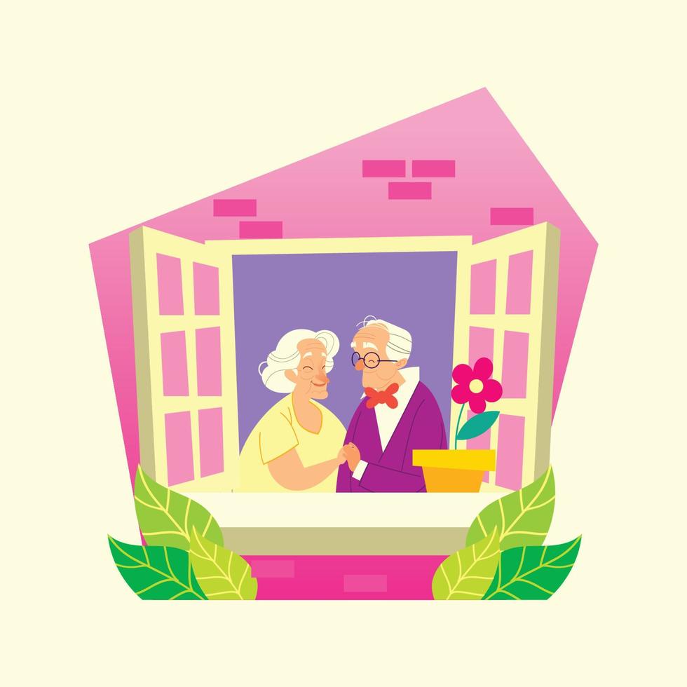 vieux couple romantique dans leur maison vecteur