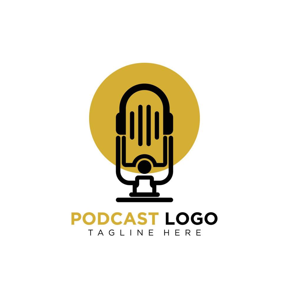création de logo de microphone doré moderne pour le symbole de l'entreprise de podcast vecteur