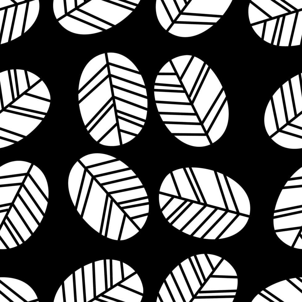 modèle sans couture botanique noir et blanc. motif de feuilles stylisées. vecteur fond noir