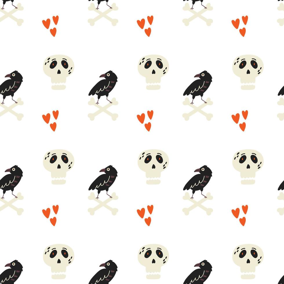 motif halloween crâne de corbeau vecteur