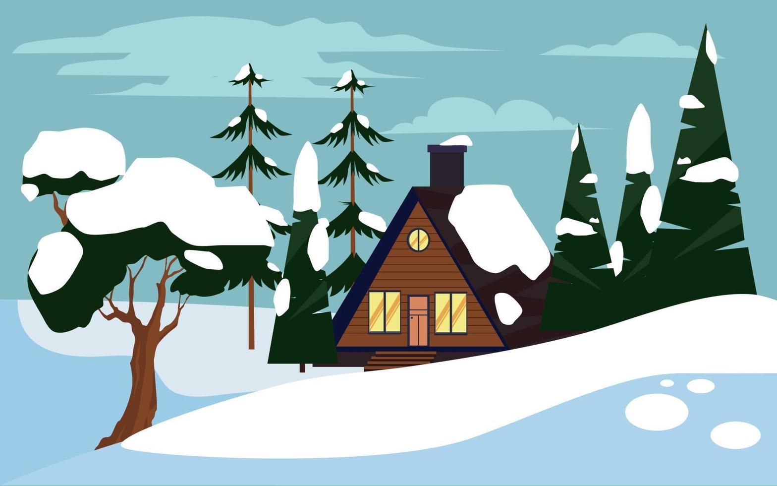 paysage d'hiver et maison vecteur