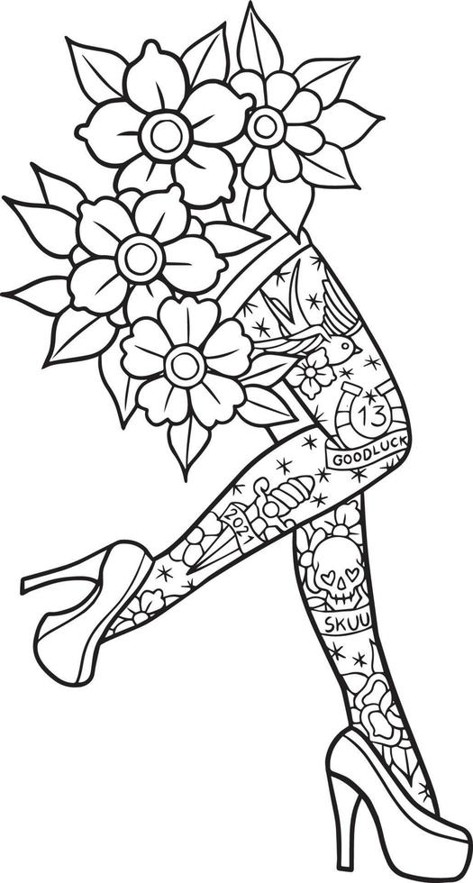 jambe fleur tatouage dessin animé griffonnage kawaii anime coloriage mignon illustration clipart personnage vecteur