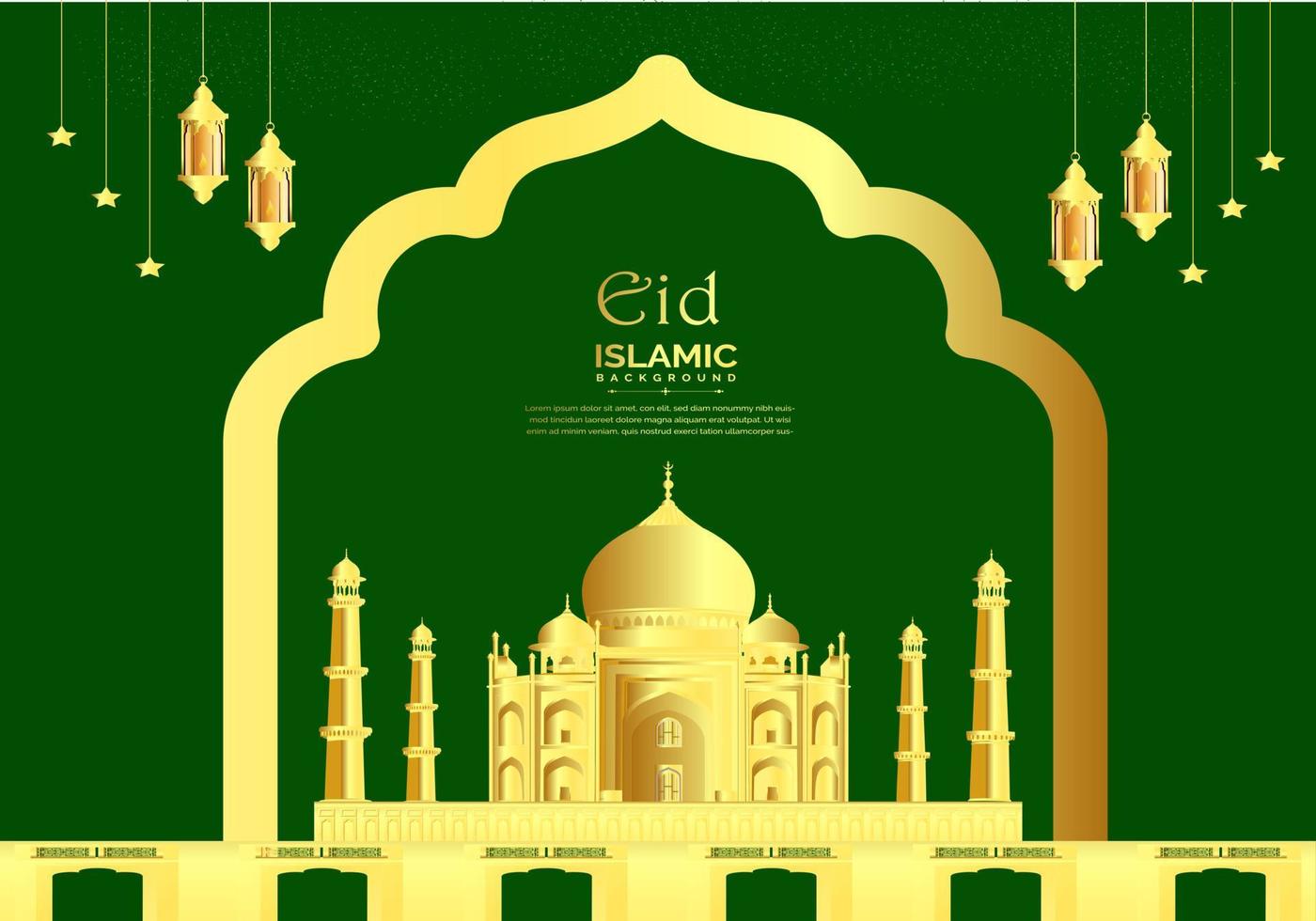 fond de célébration eid couleur verte avec mosquée vecteur