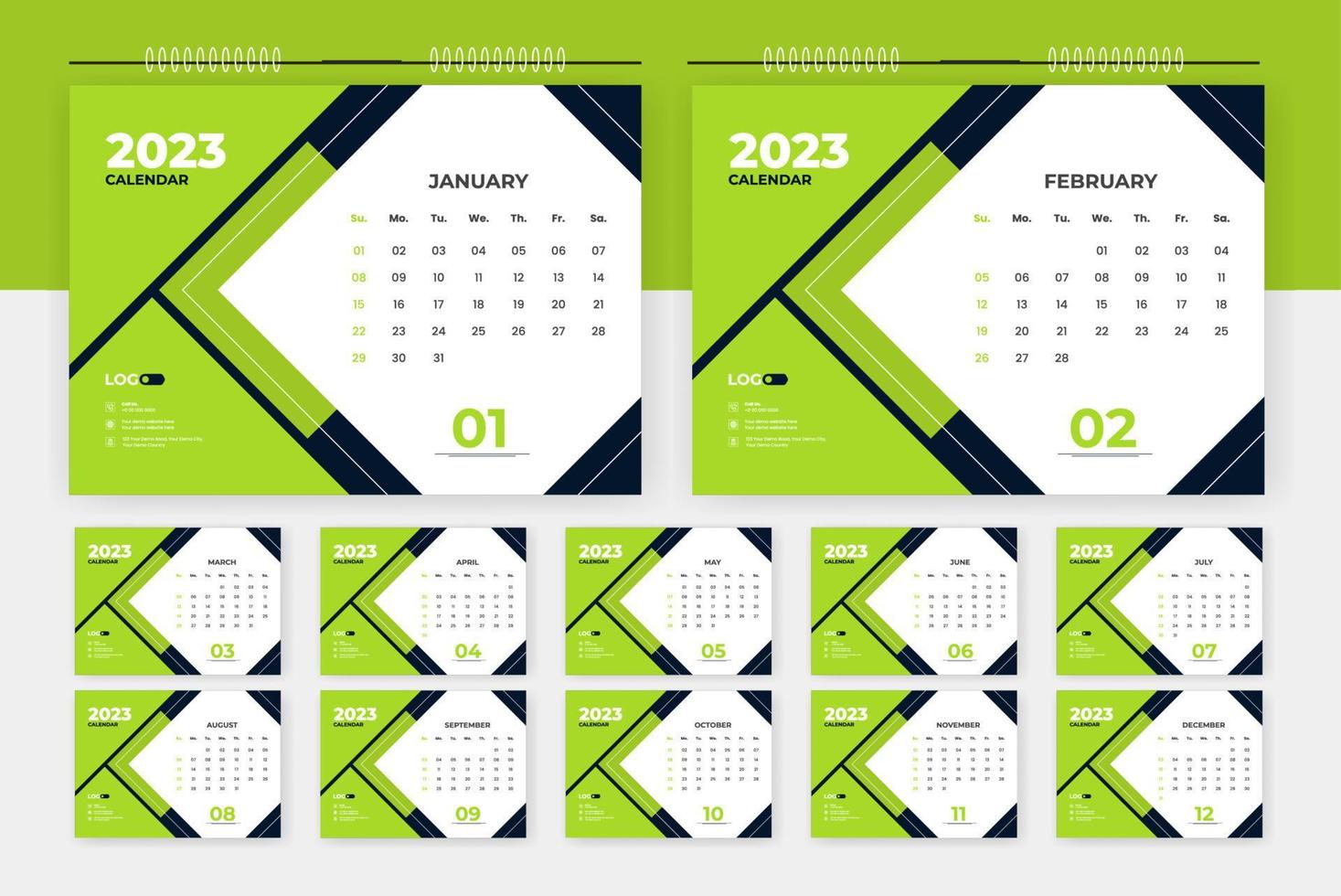 modèle de conception de calendrier de bureau abstrait moderne 2023 vecteur