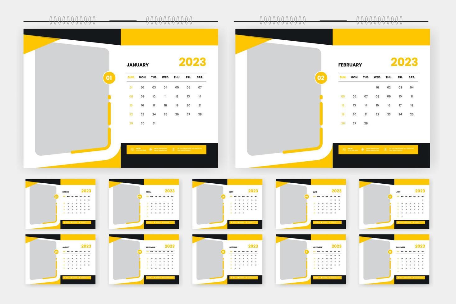 modèle de conception de calendrier de bureau jaune 2023 vecteur