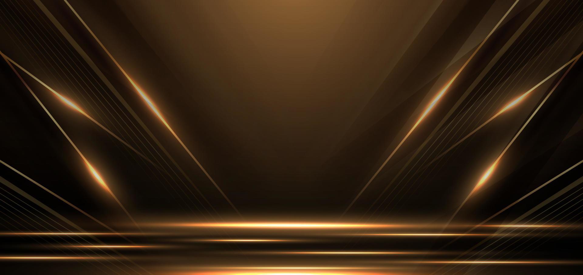 élégante scène dorée en diagonale rougeoyante avec un effet d'éclairage scintillant sur fond noir. vecteur