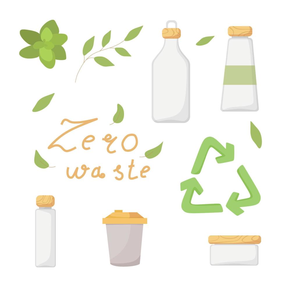 concept zéro déchet. lifestyle, bouteilles en verre écologiques avec bouchons en bois. recyclage. vecteur