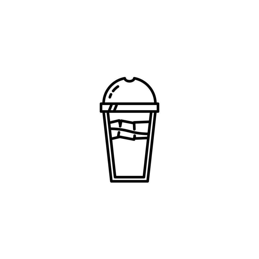 icône de verre de glace en plastique avec glaçon sur fond blanc. style simple, ligne, silhouette et épuré. noir et blanc. adapté au symbole, au signe, à l'icône ou au logo vecteur