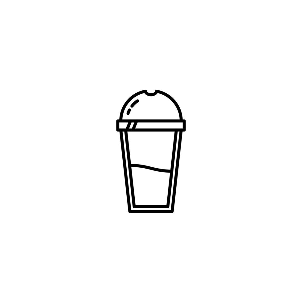 icône de verre de glace en plastique à moitié rempli d'eau sur fond blanc. style simple, ligne, silhouette et épuré. noir et blanc. adapté au symbole, au signe, à l'icône ou au logo vecteur