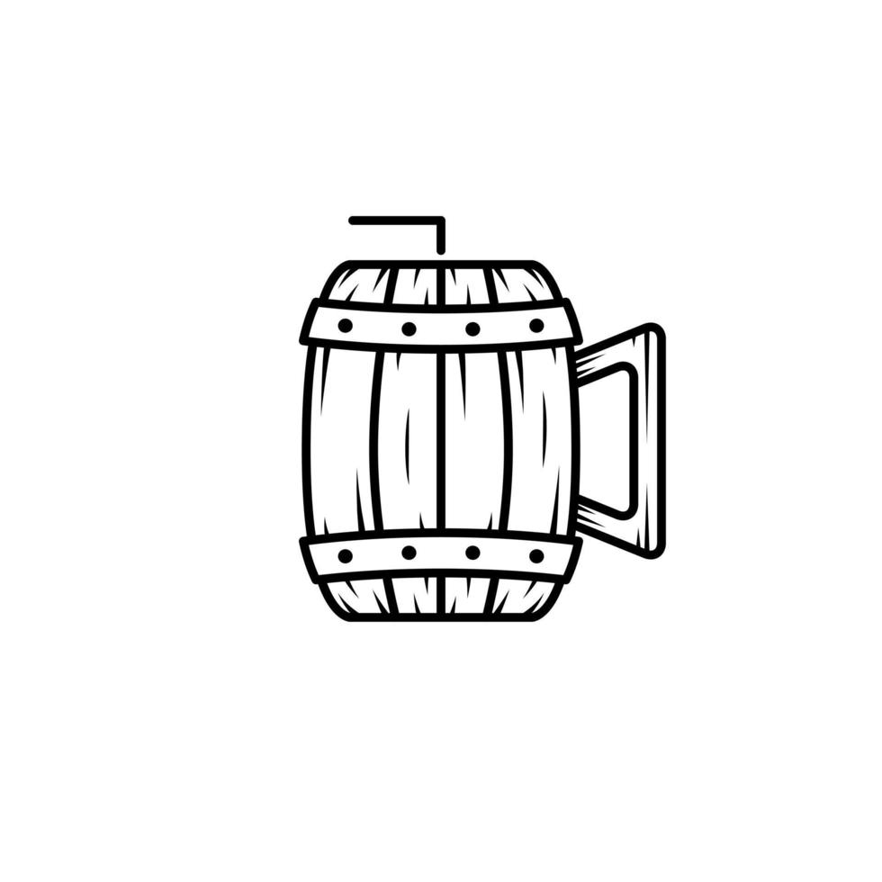 icône de tasse en bois avec de la paille sur fond blanc. style simple, ligne, silhouette et épuré. noir et blanc. adapté au symbole, au signe, à l'icône ou au logo vecteur