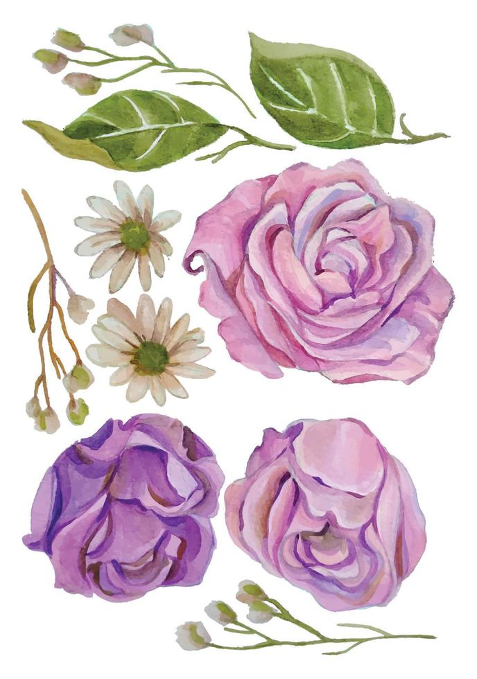 Éléments de fleur rose aquarelle vecteur