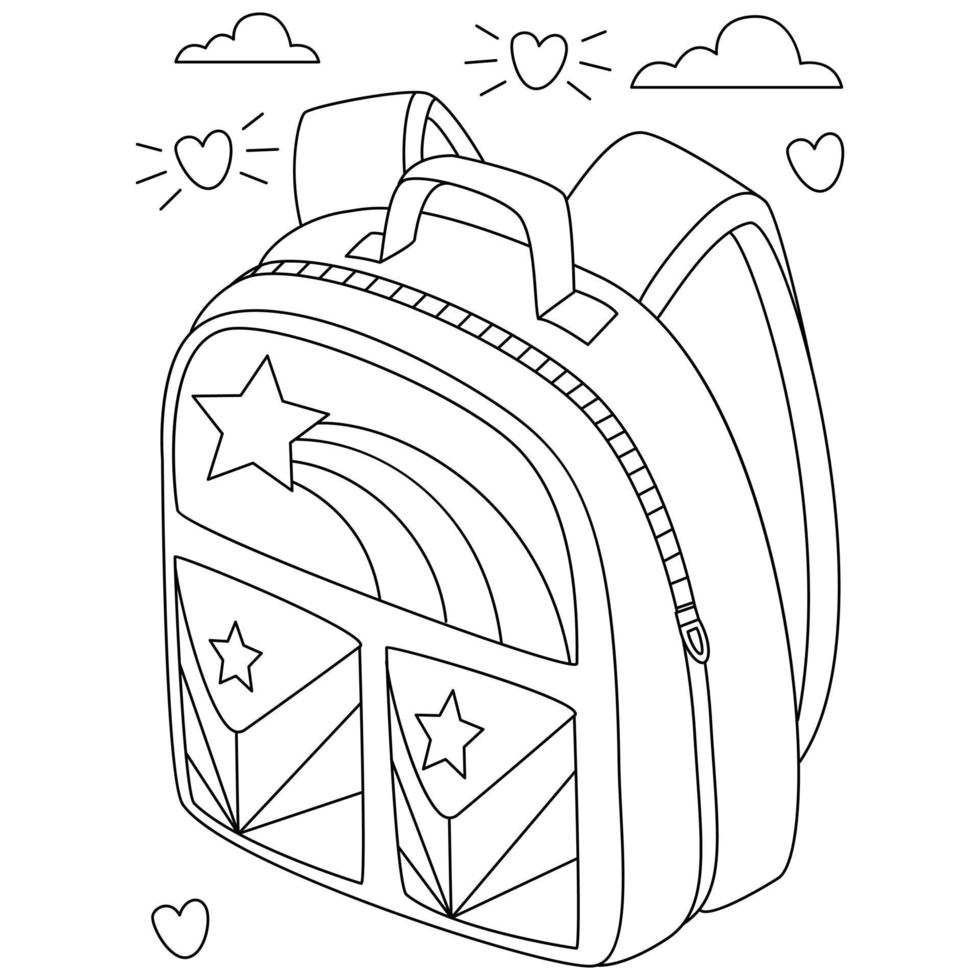 sacs à dos de sac d'école avec des ornements de caramel pages à colorier pour les enfants vecteur