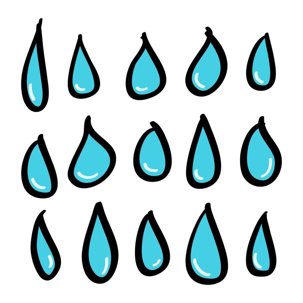 ensemble d'illustration de goutte d'eau dessinée à la main dans un style doodle vecteur