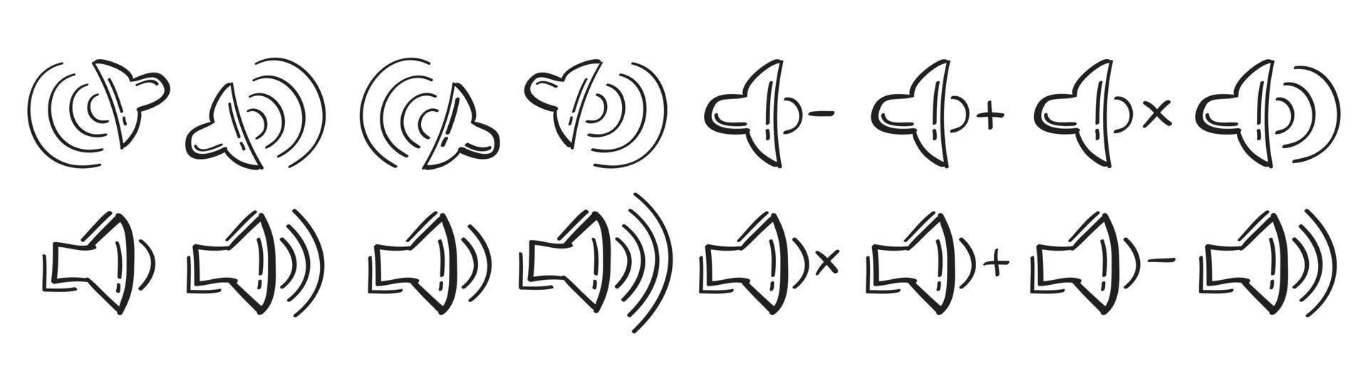 ensemble de symboles de haut-parleurs sonores dessinés à la main dans un style doodle vecteur