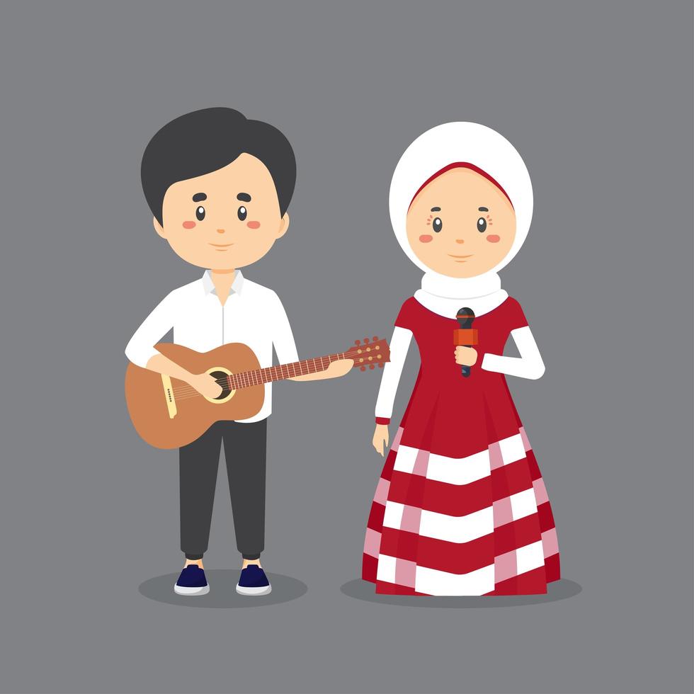 couple islamique, jouer de la guitare et chanter vecteur