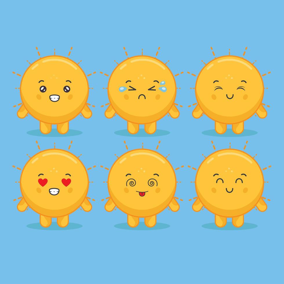 personnages de soleil kawaii avec diverses expressions vecteur