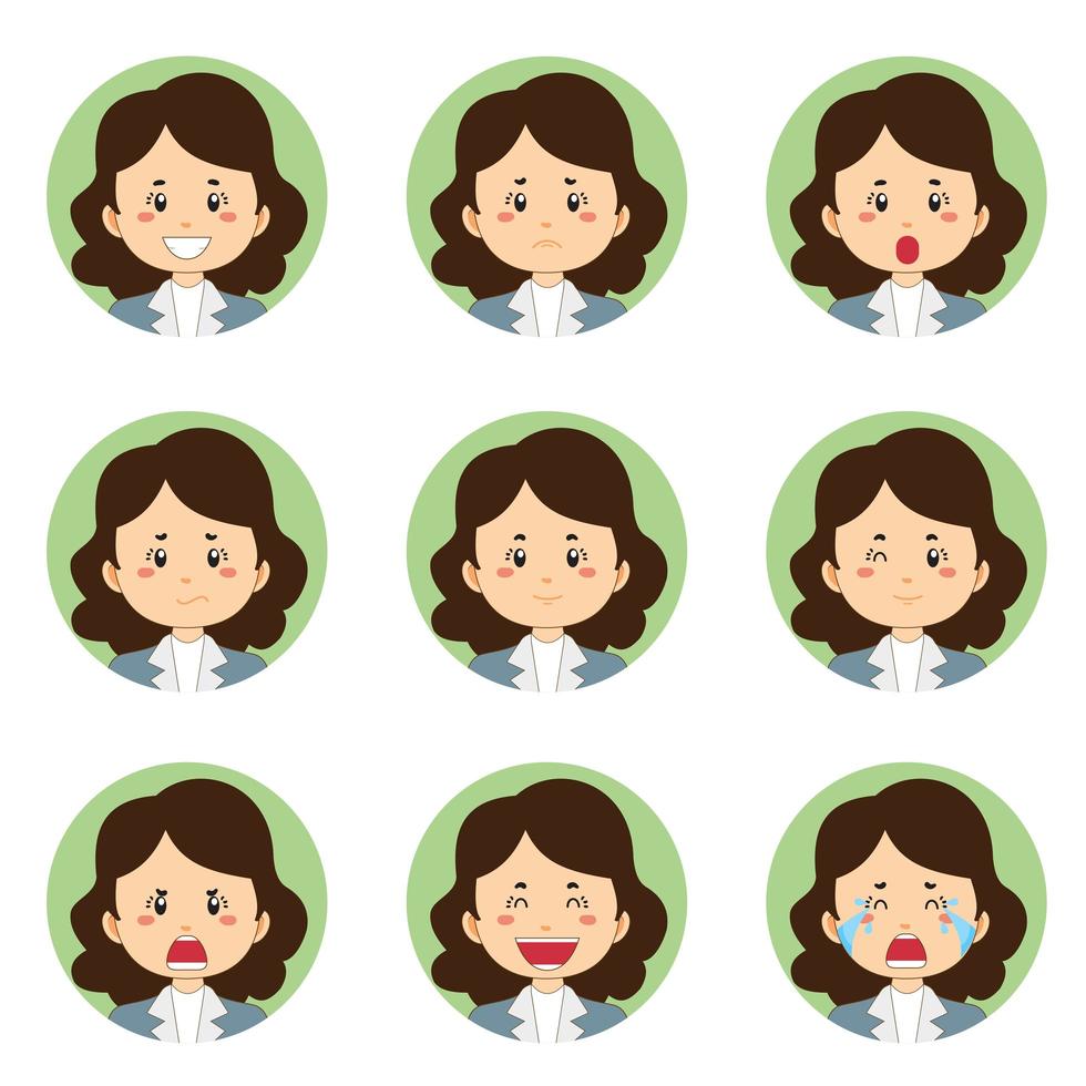 avatar de femme d'affaires avec diverses expressions vecteur