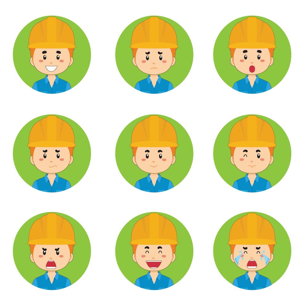 Avatar de travailleurs de la construction avec diverses expressions vecteur