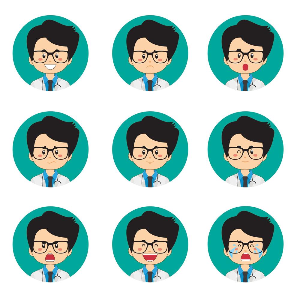 avatar de médecin de sexe masculin avec diverses expressions vecteur