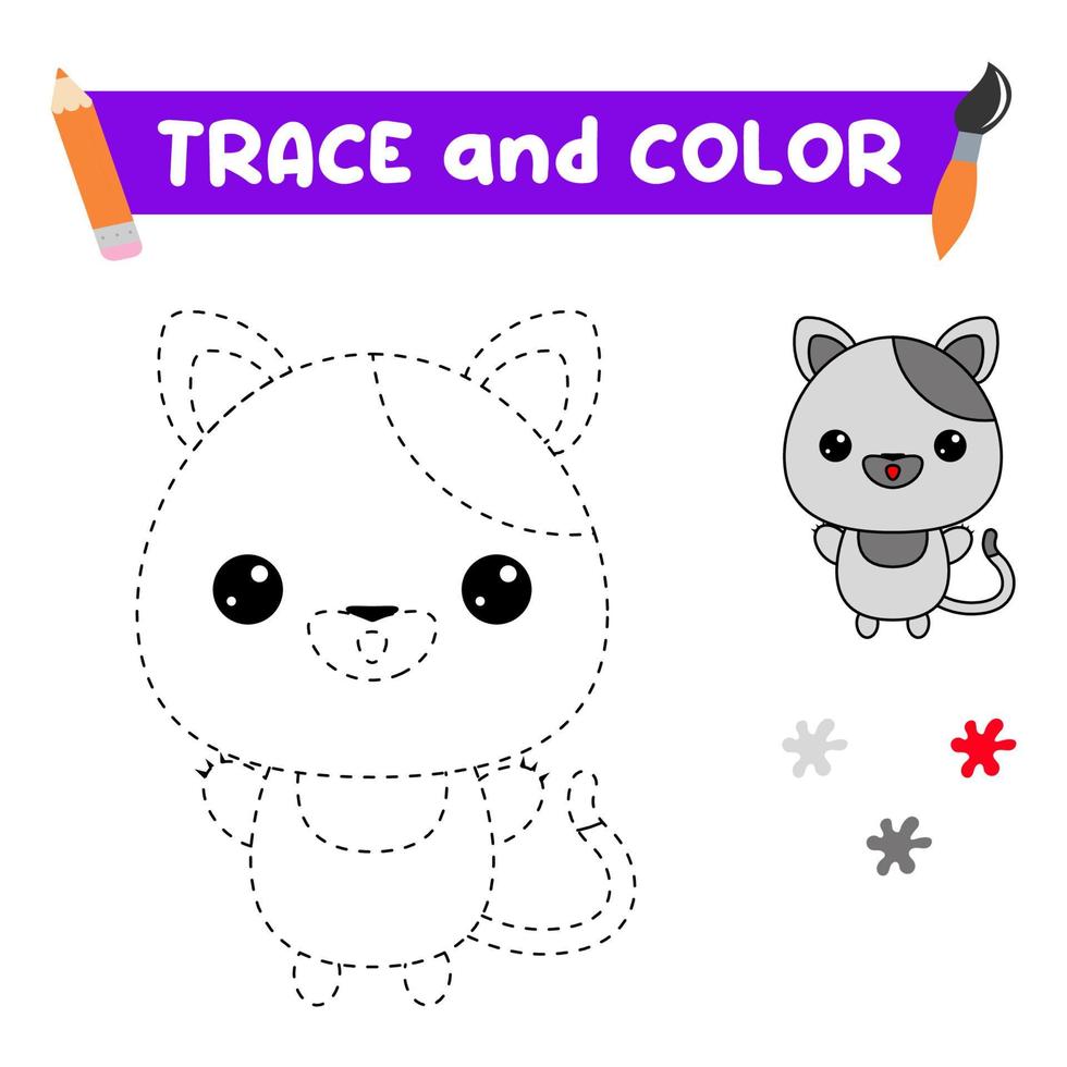tracer et colorier l'animal. une feuille de formation pour les enfants d'âge préscolaire.tâches éducatives pour le livre de coloriage kids.cat vecteur