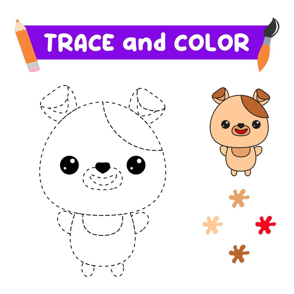 tracer et colorier l'animal. une feuille de formation pour les enfants d'âge préscolaire.tâches éducatives pour les enfants.livre de coloriage de chien vecteur