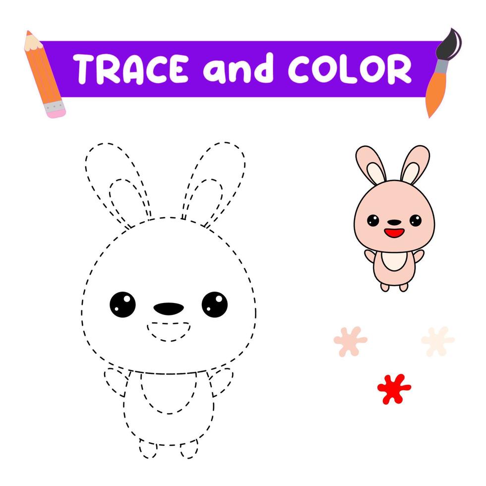 tracer et colorier l'animal. une feuille de formation pour les enfants d'âge préscolaire.tâches éducatives pour les enfants.livre de coloriage de lapin vecteur