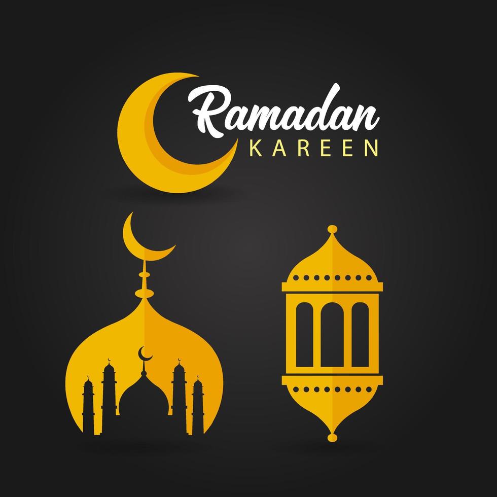 logo de conception de fond de ramadan kareem. fond islamique avec croissant de lune, lanterne et mosquée vecteur