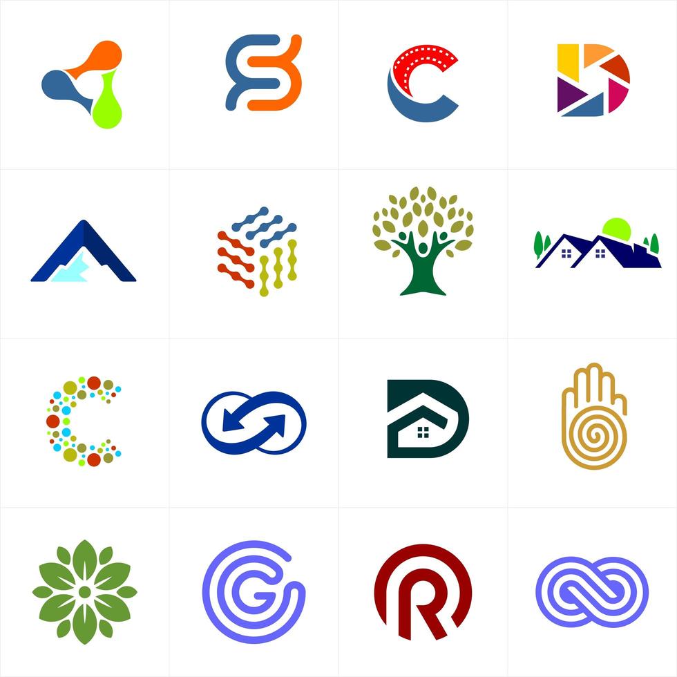 Ensemble de 16 logos colorés vecteur