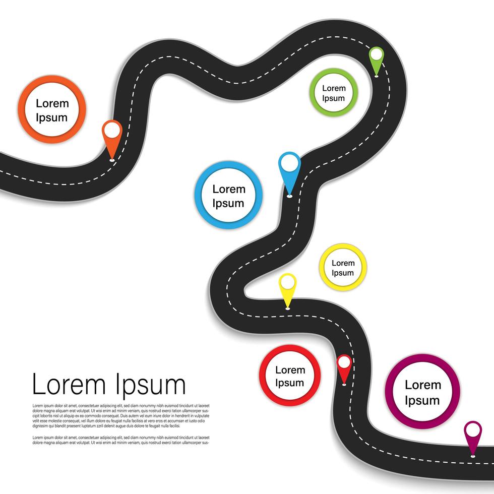 infographie de route sinueuse avec des icônes colorées vecteur