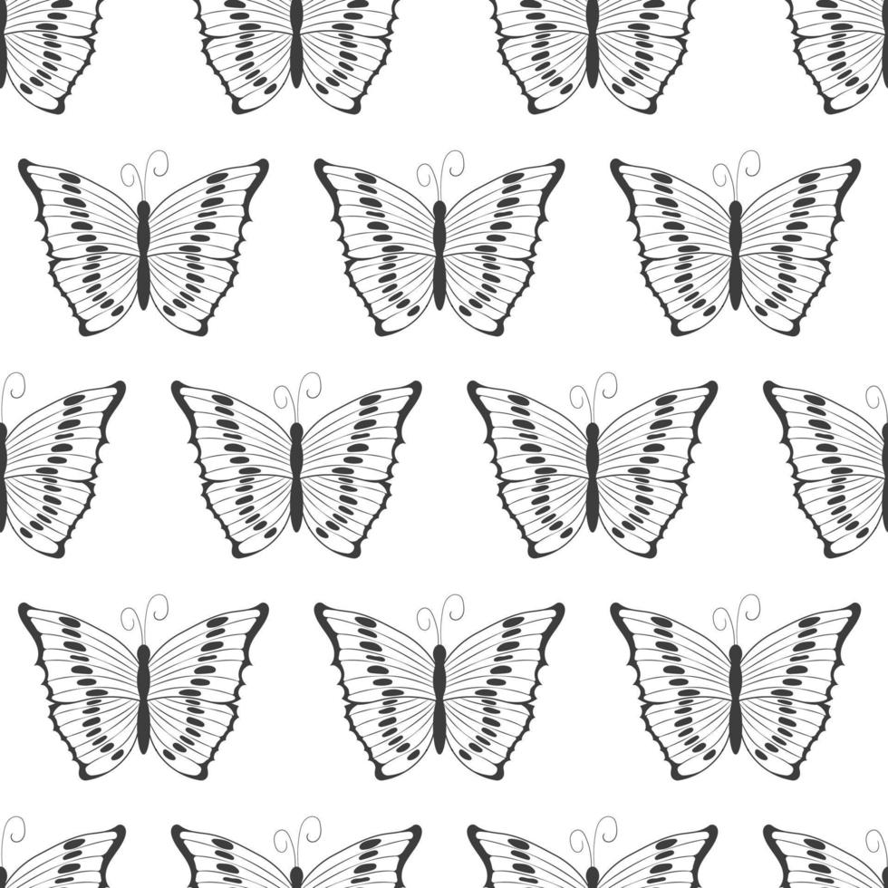 modèle sans couture avec des silhouettes noires de papillons isolés sur fond blanc. conception de contour abstrait monochrome simple vecteur