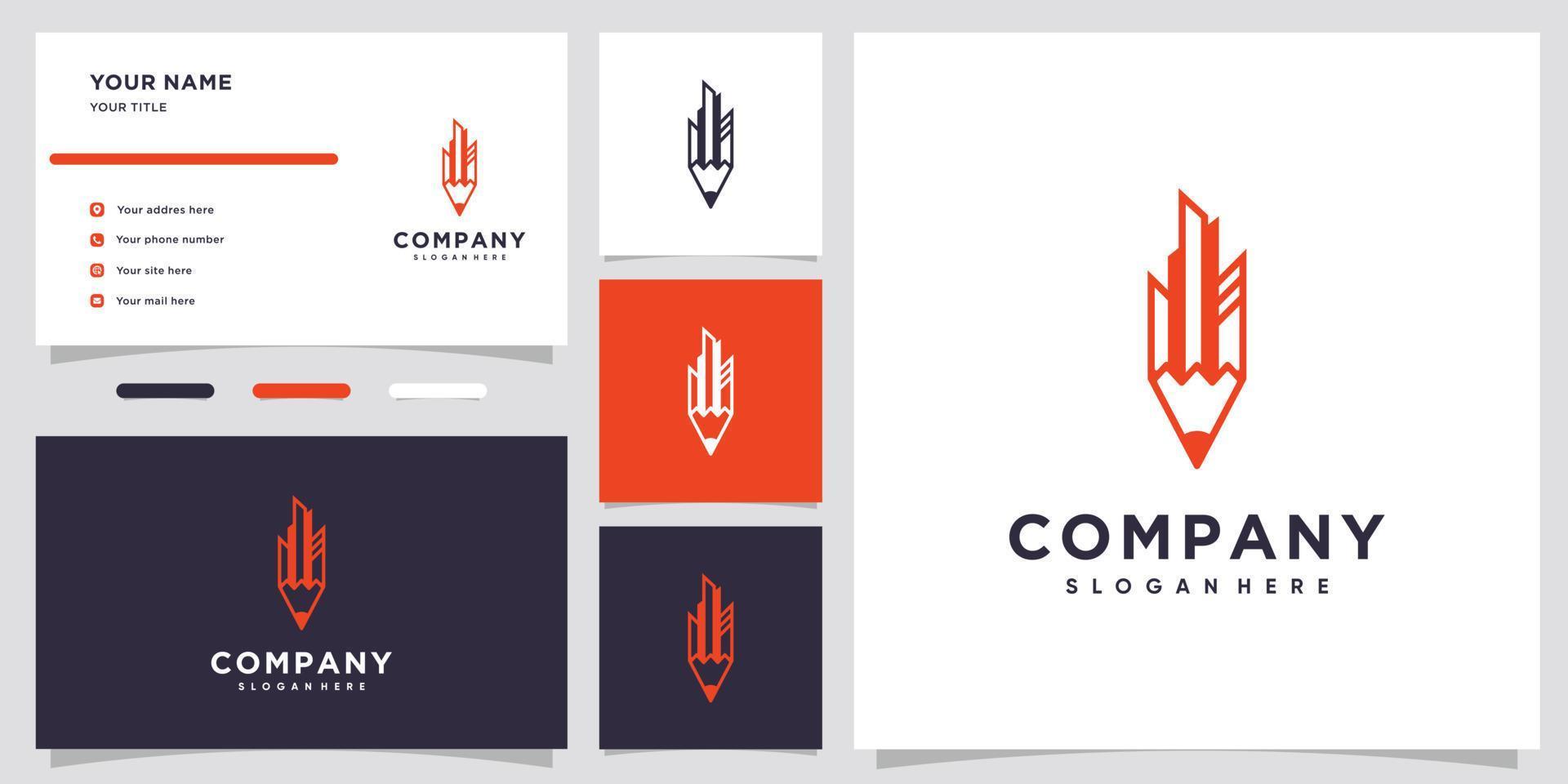 création de logo crayon et bâtiment avec style et concept créatif vecteur