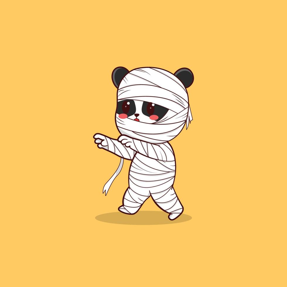 Cute kawaii momie panda halloween personnage illustration vecteur