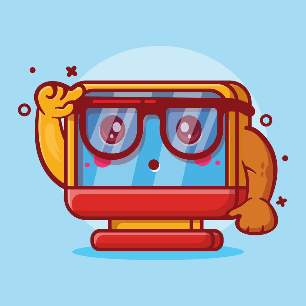 mascotte de personnage de moniteur d'ordinateur de génie avec expression de pensée dessin animé isolé dans un style plat vecteur