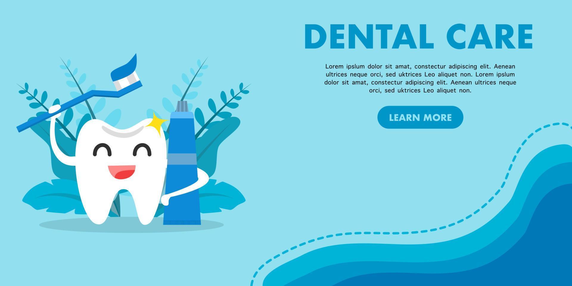 bannière web de profession de dentiste ou page de destination avec icône de dents tenant du dentifrice et une brosse à dents. idées de soins dentaires et bucco-dentaires. traitement des caries. illustration vectorielle plane vecteur