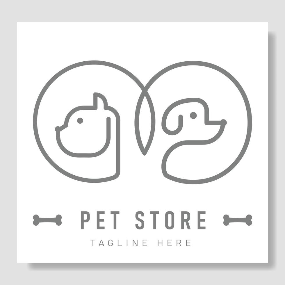 ligne de logo d'animaux de compagnie de tête. création de logo de contour de chat et de chien. bon pour animalerie ou magasin. animaux clinique vétérinaire logo concept contour icône vecteur