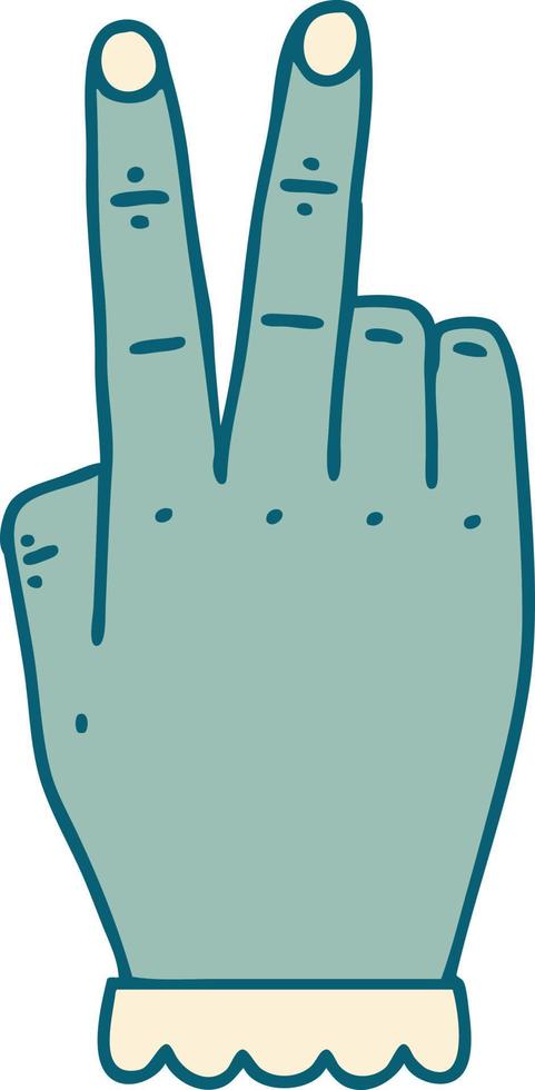 main de style tatouage rétro levant le geste de deux doigts vecteur