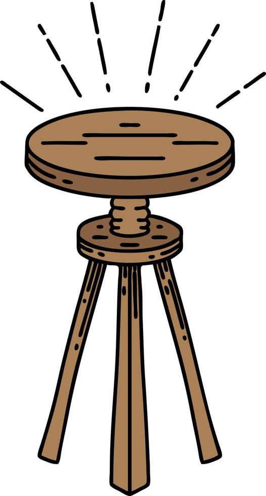 illustration d'un tabouret en bois de style tatouage traditionnel vecteur