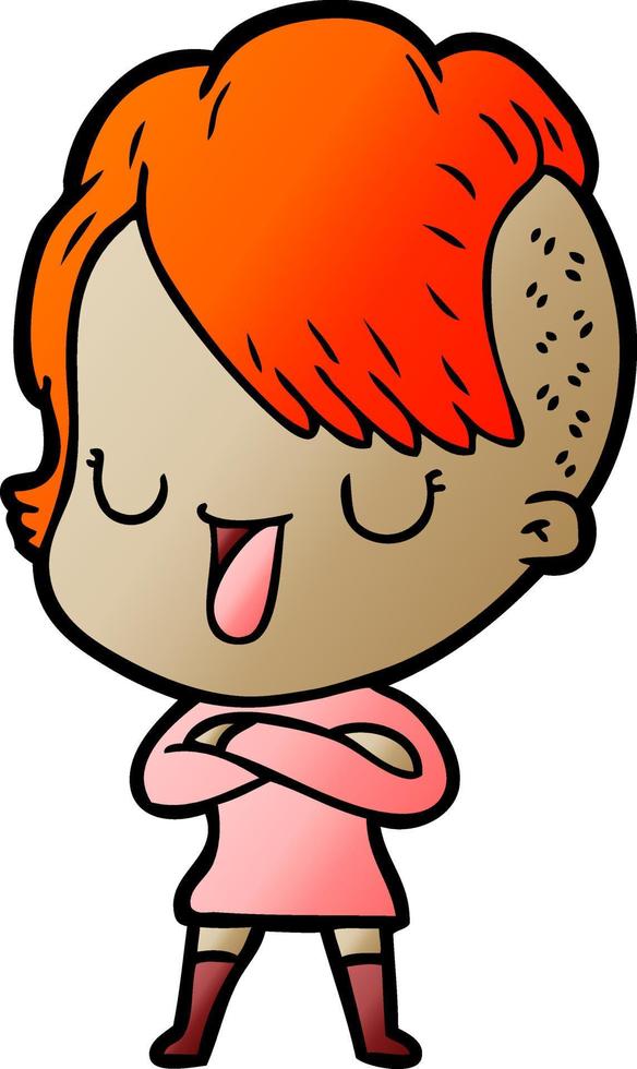 jolie fille de dessin animé avec une coupe de cheveux hipster vecteur