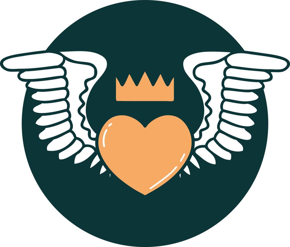 image emblématique de style tatouage d'un coeur avec des ailes vecteur