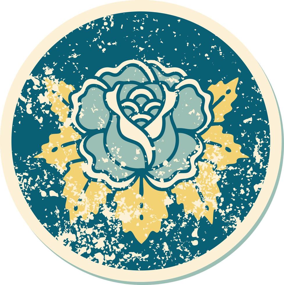 image emblématique de style tatouage d'autocollant en détresse d'une rose vecteur