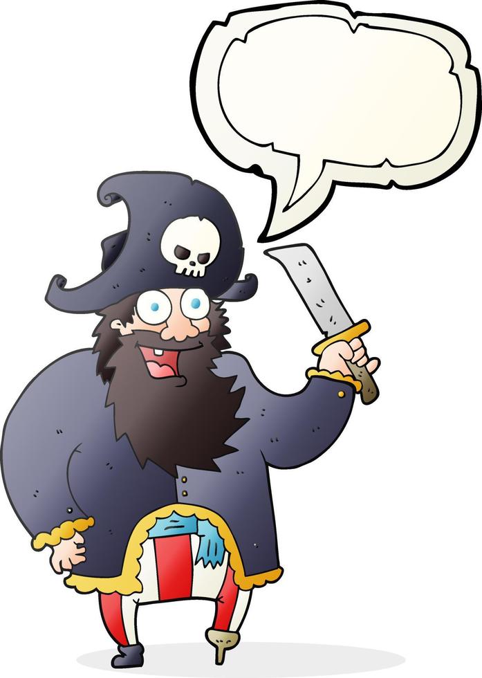 Capitaine de pirate de dessin animé à bulle de discours dessiné à main levée vecteur