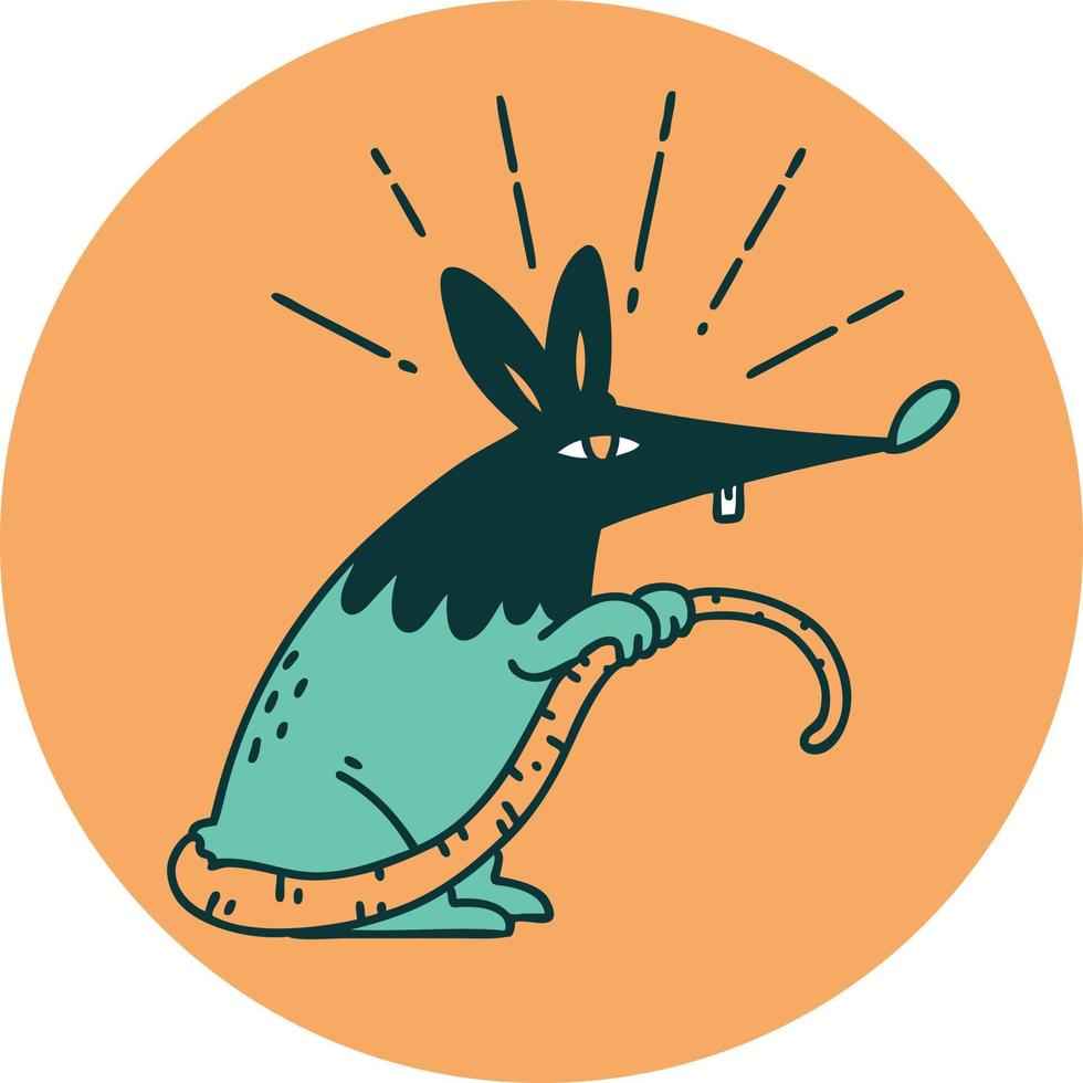 icône d'un rat sournois de style tatouage vecteur