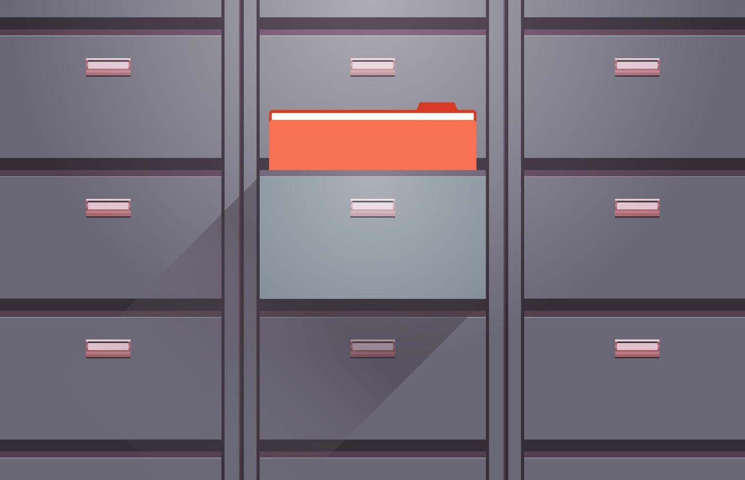 armoire de bureau et dossiers de stockage d'archives de données de documents pour les fichiers illustration vectorielle plane de concept d'administration des affaires. vecteur