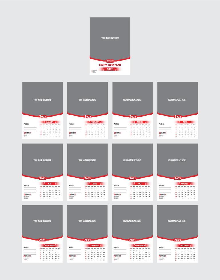 modèle de conception de calendrier mural de 12 pages 2023 vecteur