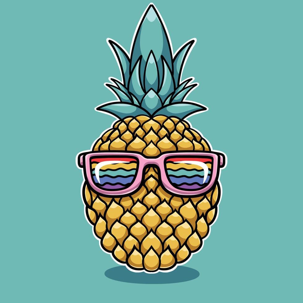 dessin animé cool d'ananas vecteur