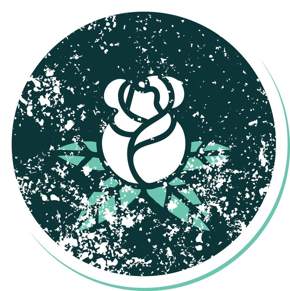 image emblématique de style tatouage d'autocollant en détresse d'une seule rose vecteur